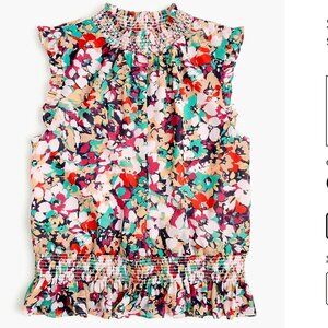 J.Crew Sleeveless Mockneck Smocked Top in Splatter Floral Sz XS